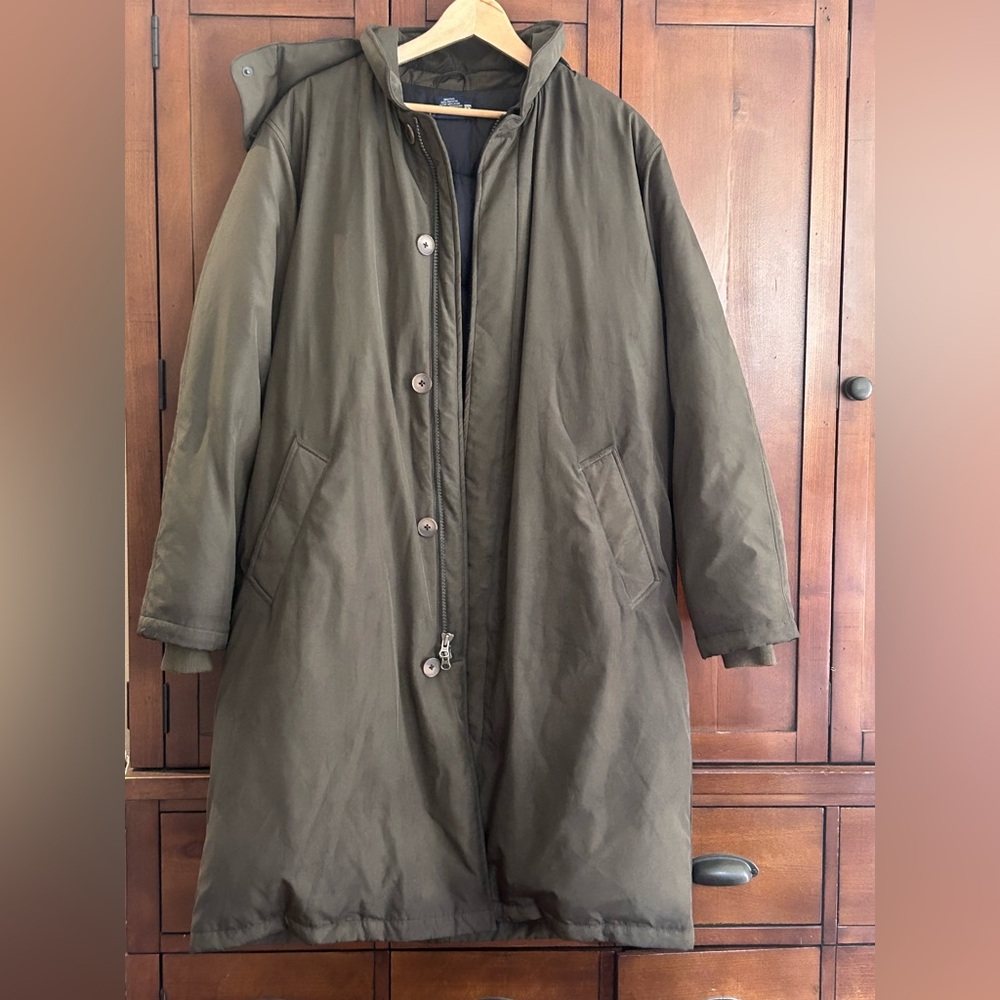 Lands' End - Khaki Green Hooded Jacket with Goosedown Insulation - Super Warm